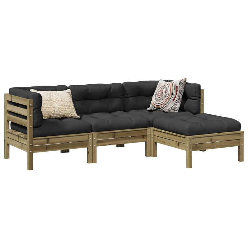 vidaXL 4 Piece Garden Sofa Set with Cushions Impregnated Wood Pine