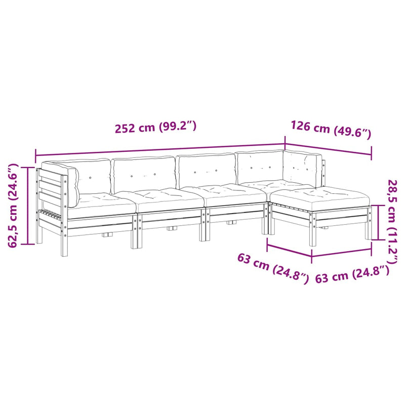vidaXL 5 Piece Garden Sofa Set with Cushions Solid Wood Douglas Fir