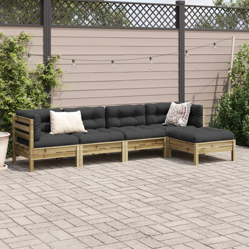 vidaXL 5 Piece Garden Sofa Set with Cushions Impregnated Wood Pine