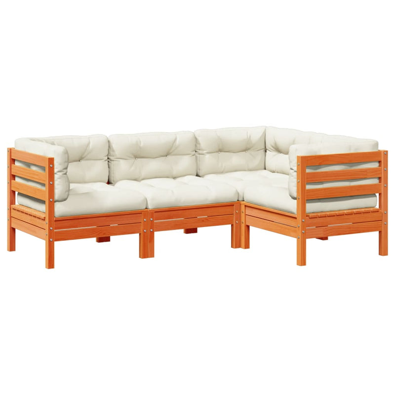 vidaXL 4 Piece Garden Sofa Set with Cushions Wax Brown Solid Wood Pine