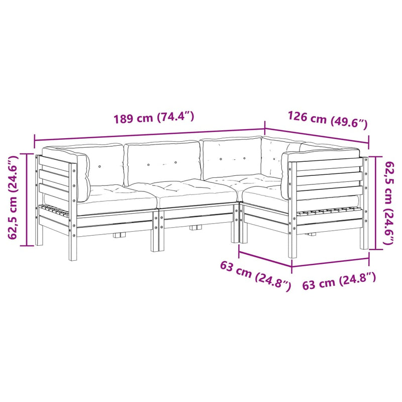 4 Piece Garden Sofa Set with Cushions Wax Brown Solid Wood Pine