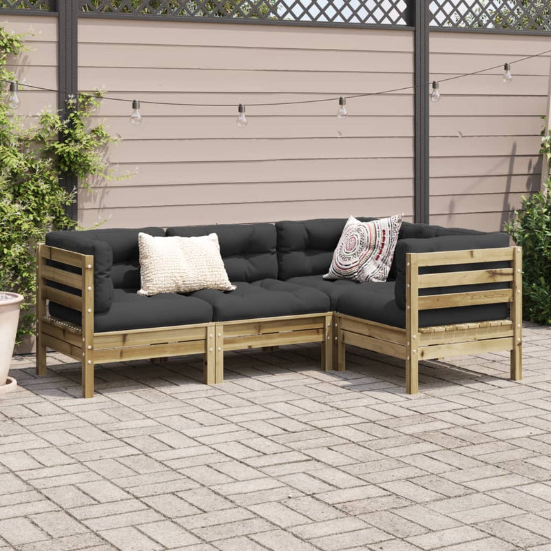 vidaXL 4 Piece Garden Sofa Set with Cushions Impregnated Wood Pine