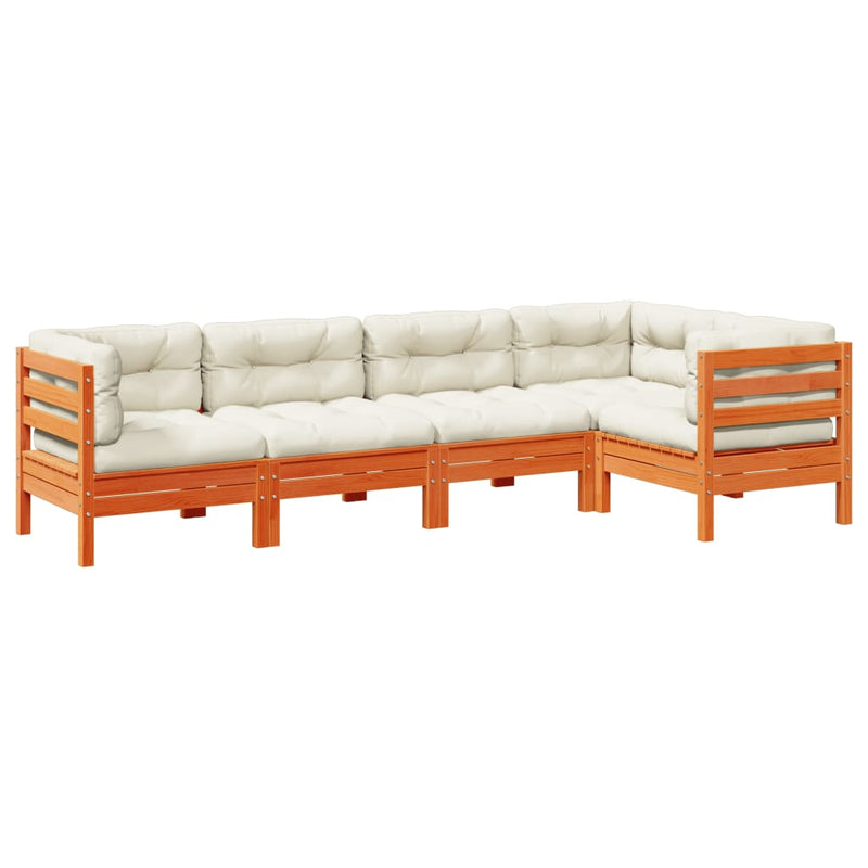 vidaXL 5 Piece Garden Sofa Set with Cushions Wax Brown Solid Wood Pine