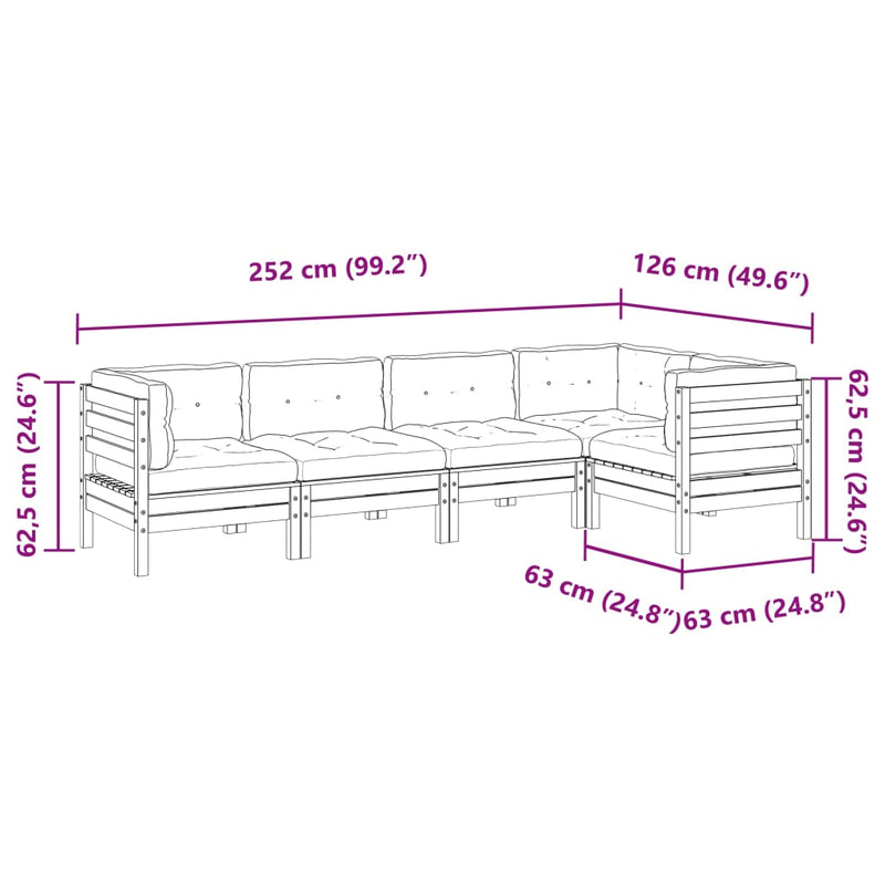 5 Piece Garden Sofa Set with Cushions Wax Brown Solid Wood Pine