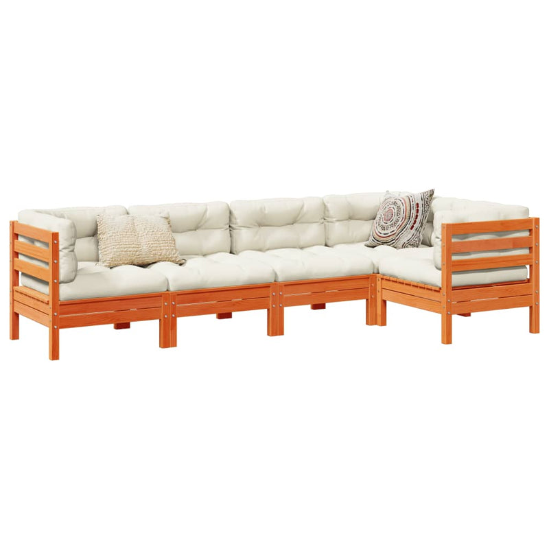 vidaXL 5 Piece Garden Sofa Set with Cushions Wax Brown Solid Wood Pine