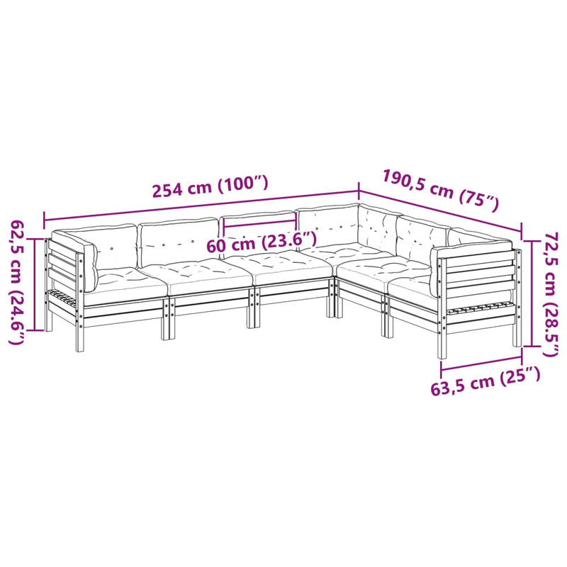 vidaXL 6 Piece Garden Sofa Set with Cushions Wax Brown Solid Wood Pine