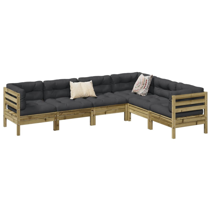 vidaXL 6 Piece Garden Sofa Set with Cushions Impregnated Wood Pine