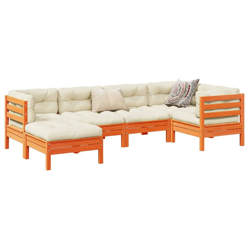vidaXL 6 Piece Garden Sofa Set with Cushions Wax Brown Solid Wood Pine