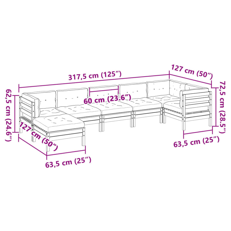 vidaXL 7 Piece Garden Sofa Set with Cushions Solid Wood Douglas Fir