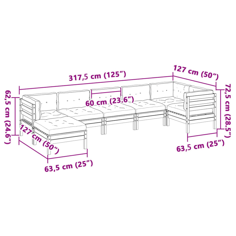 vidaXL 7 Piece Garden Sofa Set with Cushions Impregnated Wood Pine
