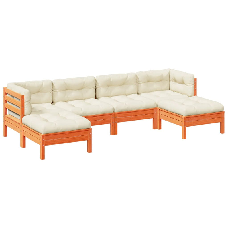 vidaXL 6 Piece Garden Sofa Set with Cushions Wax Brown Solid Wood Pine