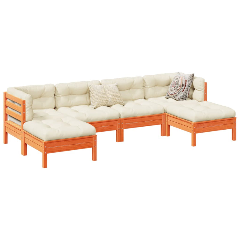 vidaXL 6 Piece Garden Sofa Set with Cushions Wax Brown Solid Wood Pine