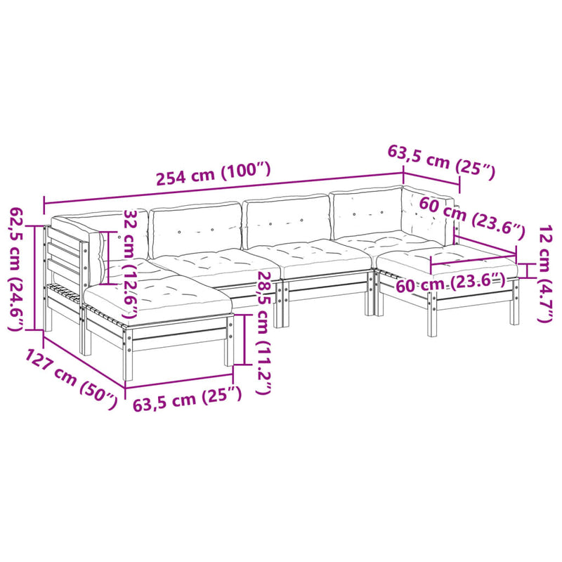 vidaXL 6 Piece Garden Sofa Set with Cushions Impregnated Wood Pine