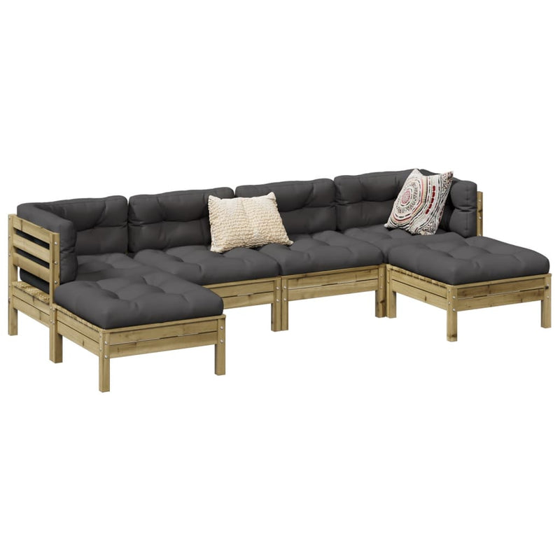 vidaXL 6 Piece Garden Sofa Set with Cushions Impregnated Wood Pine