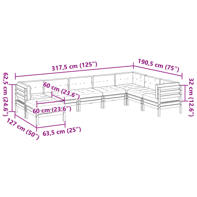 vidaXL 8 Piece Garden Sofa Set with Cushions Impregnated Wood Pine