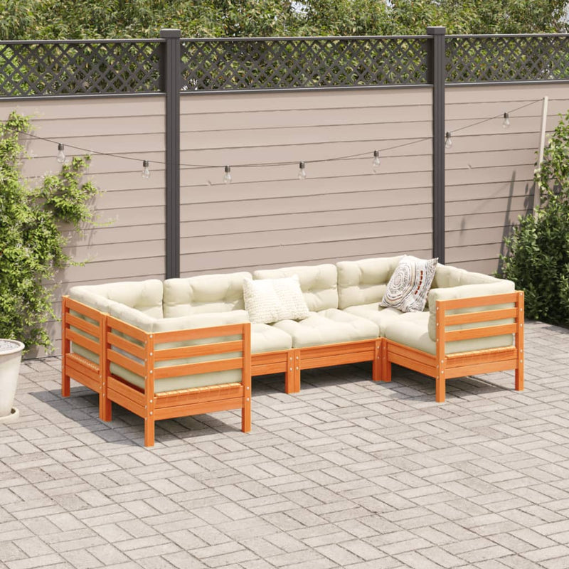 vidaXL 6 Piece Garden Sofa Set with Cushions Wax Brown Solid Wood Pine