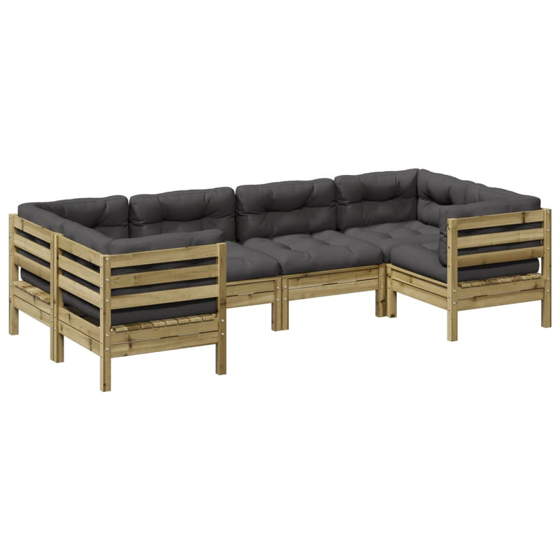 vidaXL 6 Piece Garden Sofa Set with Cushions Impregnated Wood Pine