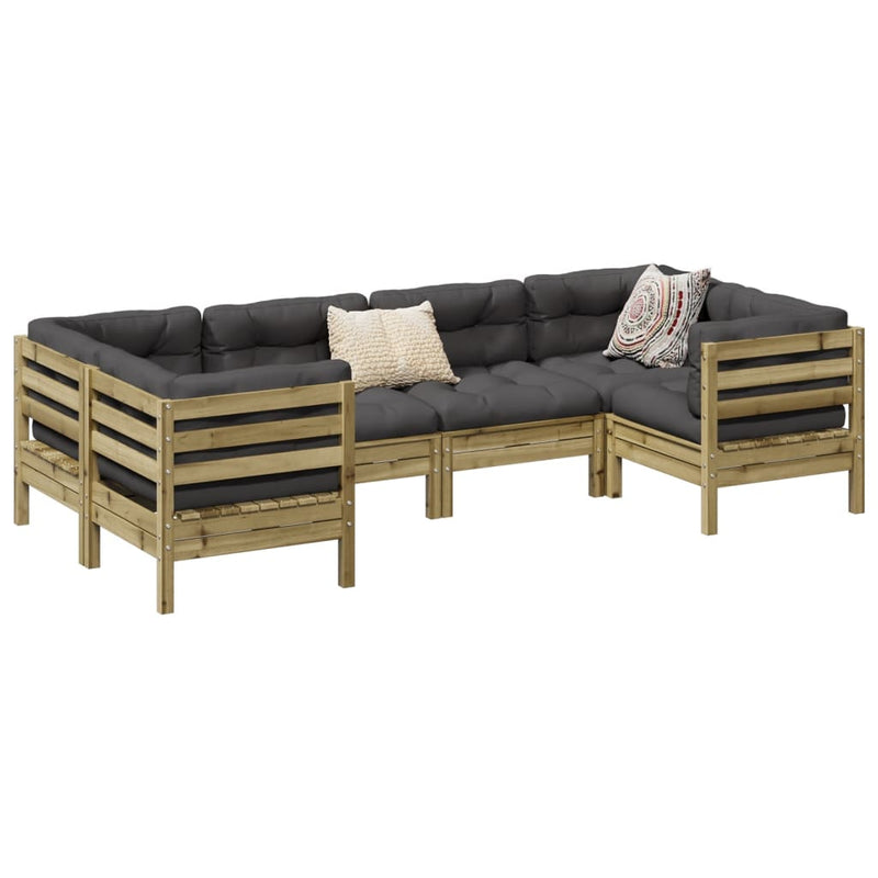 vidaXL 6 Piece Garden Sofa Set with Cushions Impregnated Wood Pine