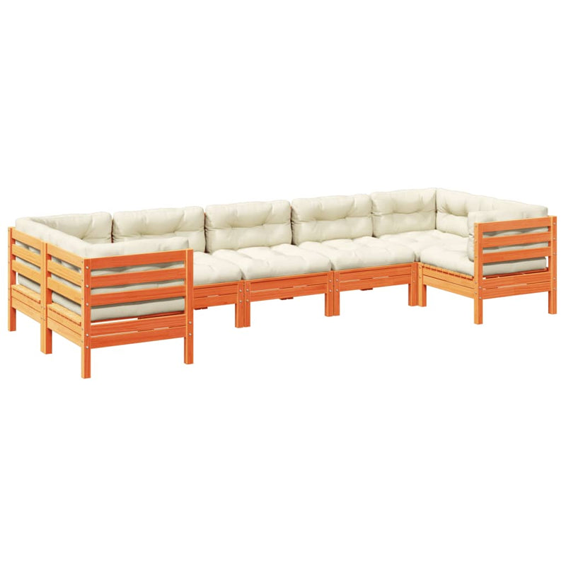 vidaXL 7 Piece Garden Sofa Set with Cushions Wax Brown Solid Wood Pine