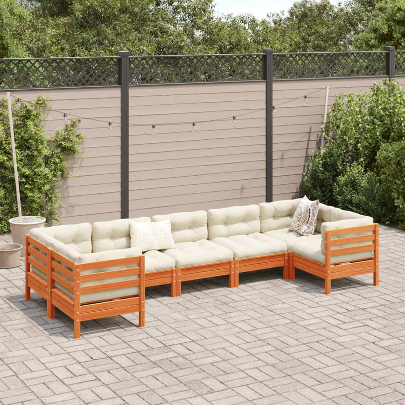 vidaXL 7 Piece Garden Sofa Set with Cushions Wax Brown Solid Wood Pine