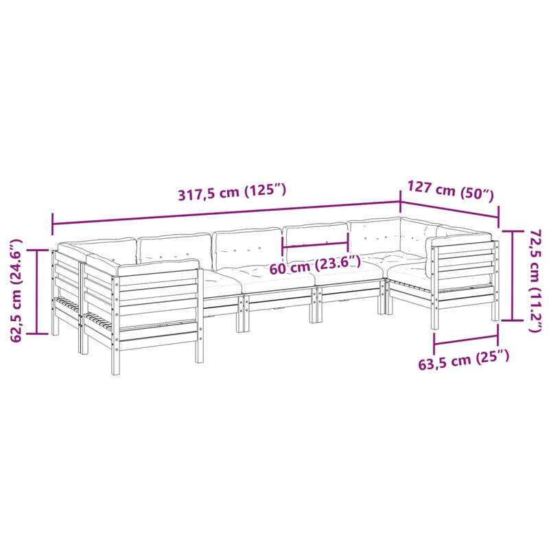 vidaXL 7 Piece Garden Sofa Set with Cushions Wax Brown Solid Wood Pine