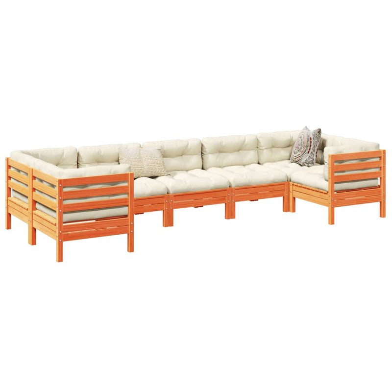 vidaXL 7 Piece Garden Sofa Set with Cushions Wax Brown Solid Wood Pine