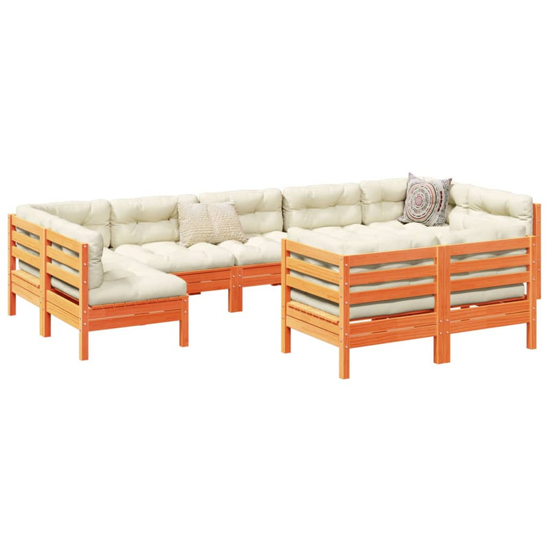 vidaXL 9 Piece Garden Sofa Set with Cushions Wax Brown Solid Wood Pine