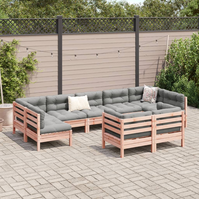 9 Piece Garden Sofa Set with Cushions Solid Wood Douglas Fir