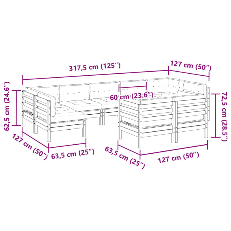 9 Piece Garden Sofa Set with Cushions Solid Wood Douglas Fir