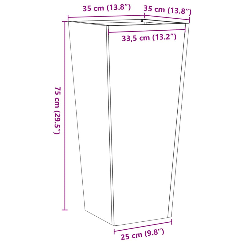 vidaXL Garden Planters 2 pcs 35x35x75 cm Weathering Steel