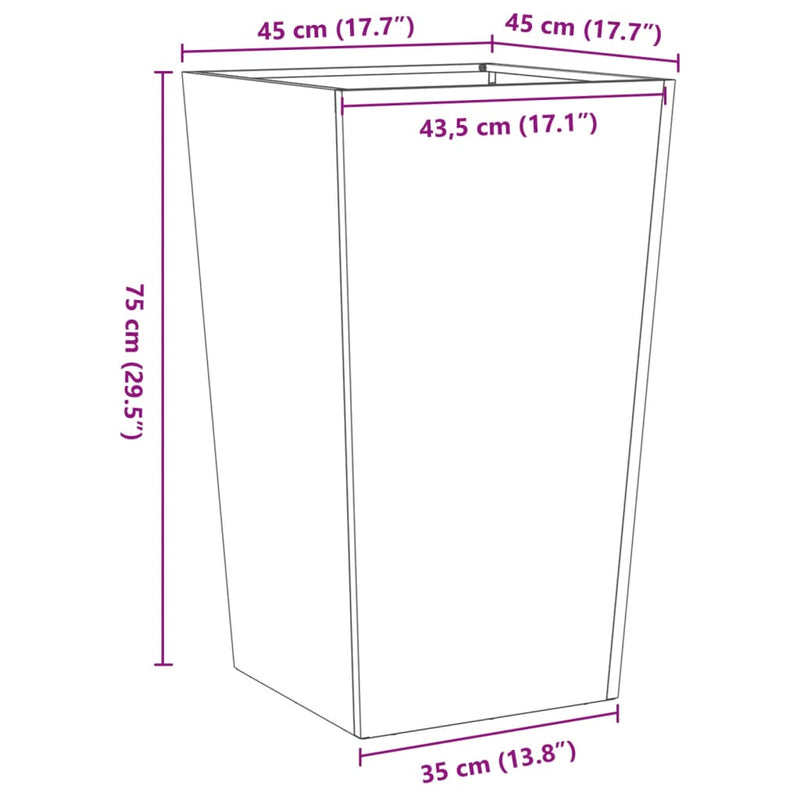 vidaXL Garden Planter Black 45x45x75 cm Steel