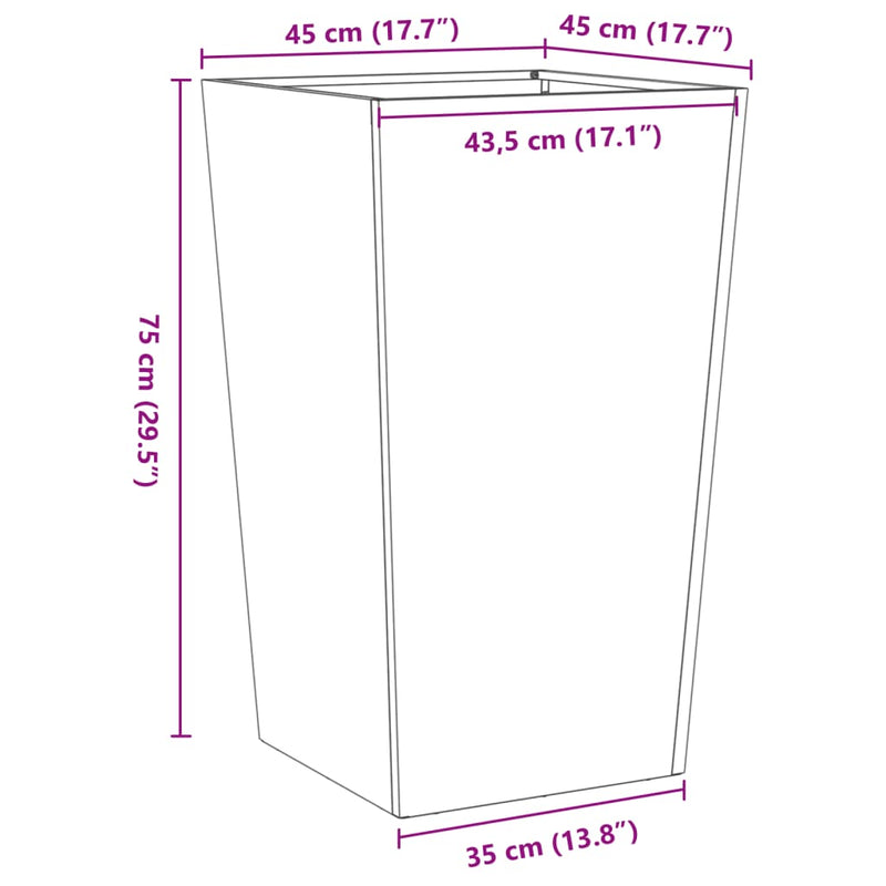 vidaXL Garden Planter 45x45x75 cm Weathering Steel