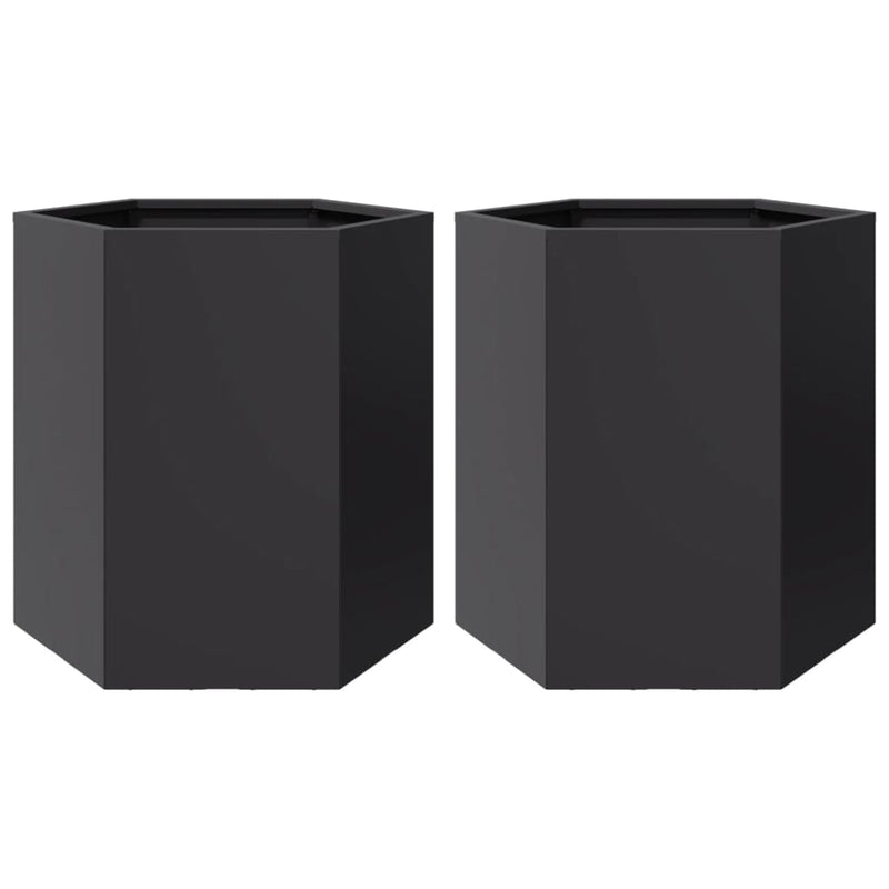 vidaXL Garden Planters 2 pcs Black Hexagon 46x40x45 cm Steel