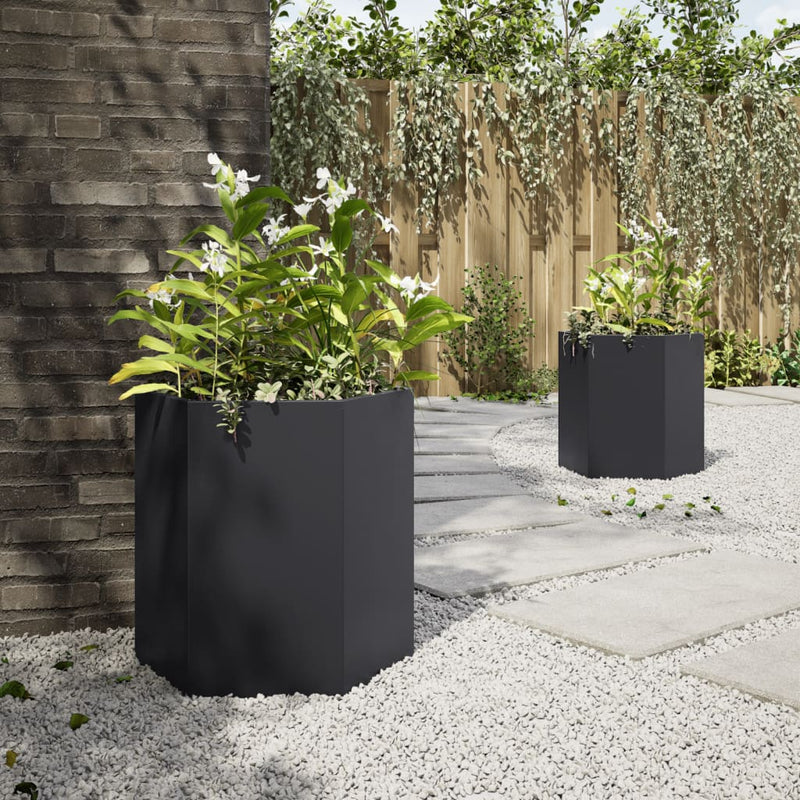 vidaXL Garden Planters 2 pcs Black Hexagon 46x40x45 cm Steel