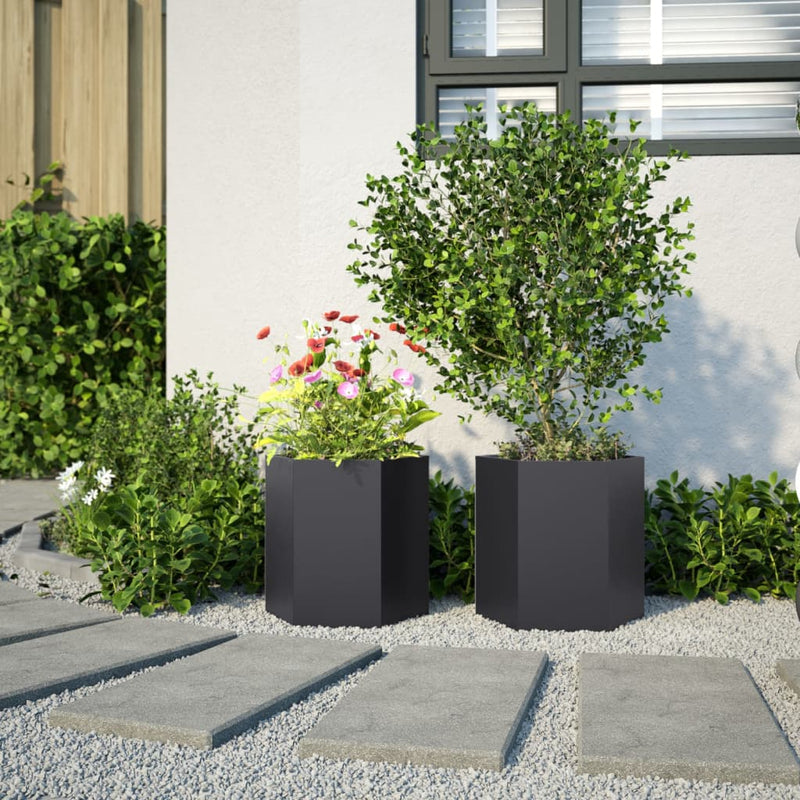 vidaXL Garden Planters 2 pcs Black Hexagon 46x40x45 cm Steel