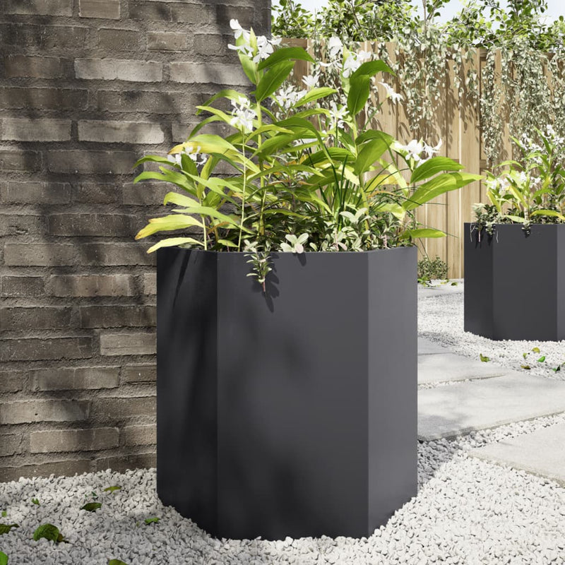 vidaXL Garden Planters 2 pcs Black Hexagon 46x40x45 cm Steel