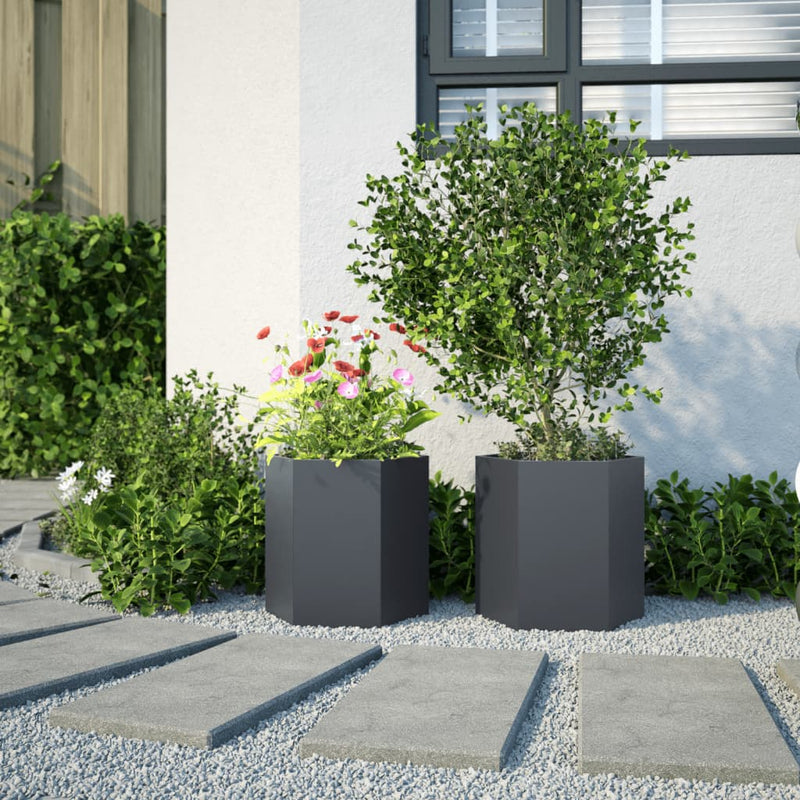 vidaXL Garden Planters 2 pcs Anthracite Hexagon 46x40x45 cm Steel