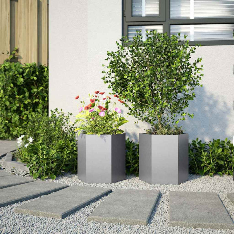 vidaXL Garden Planters 2 pcs Hexagon 46x40x45 cm Galvanized Steel