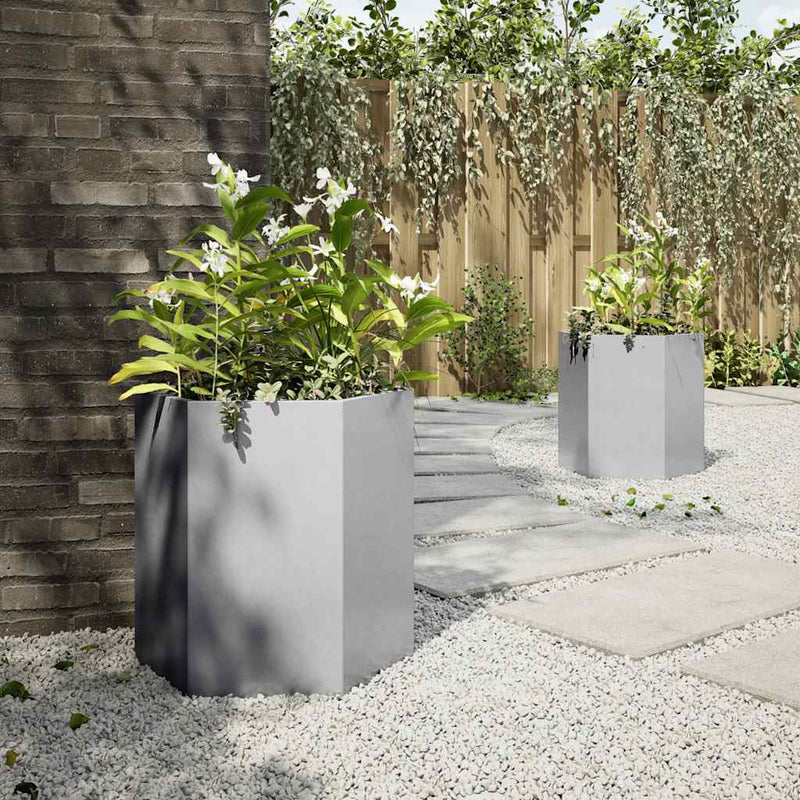 vidaXL Garden Planters 2 pcs Hexagon 46x40x45 cm Galvanized Steel