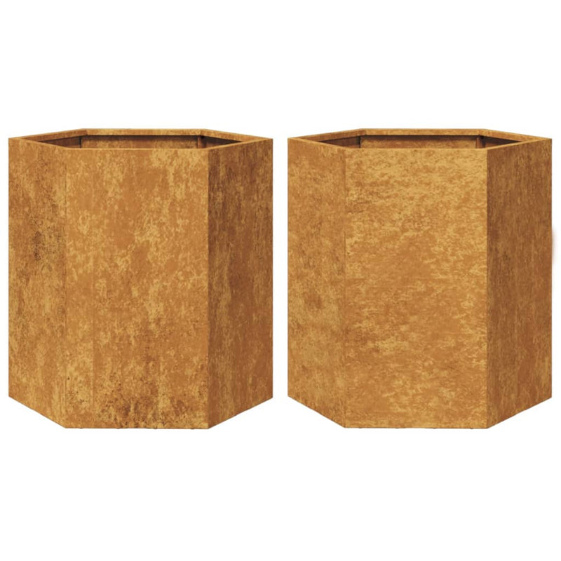 vidaXL Garden Planters 2 pcs Hexagon 46x40x45 cm Weathering Steel