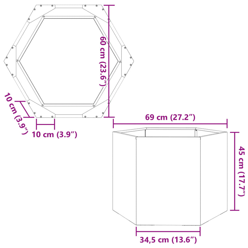 Garden Planter Anthracite Hexagon 69x60x45 cm Steel