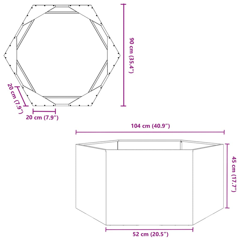 vidaXL Garden Planter Black Hexagon 104x90x45 cm Steel