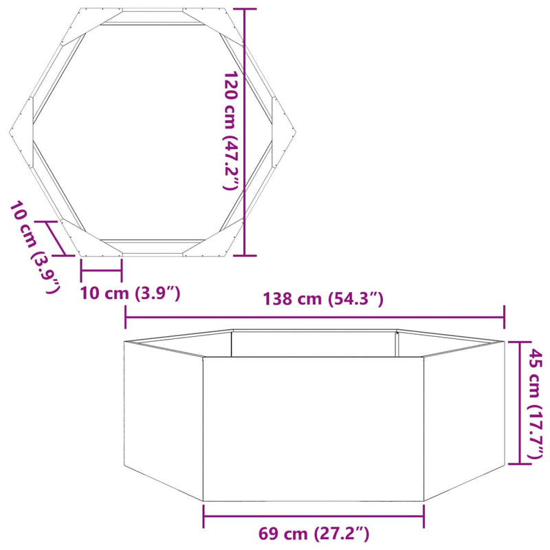 vidaXL Garden Planter Black Hexagon 138x120x45 cm Steel