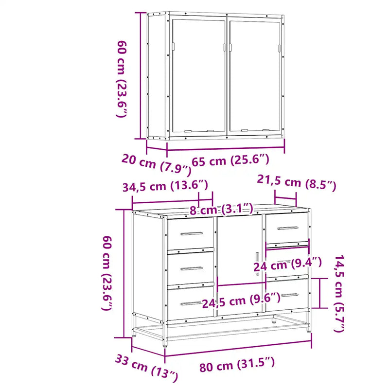 2 Piece Bathroom Furniture Set Sonoma Oak Engineered Wood