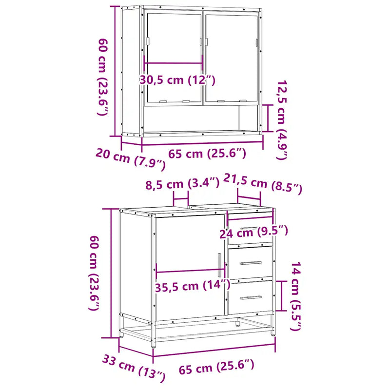 2 Piece Bathroom Furniture Set Sonoma Oak Engineered Wood