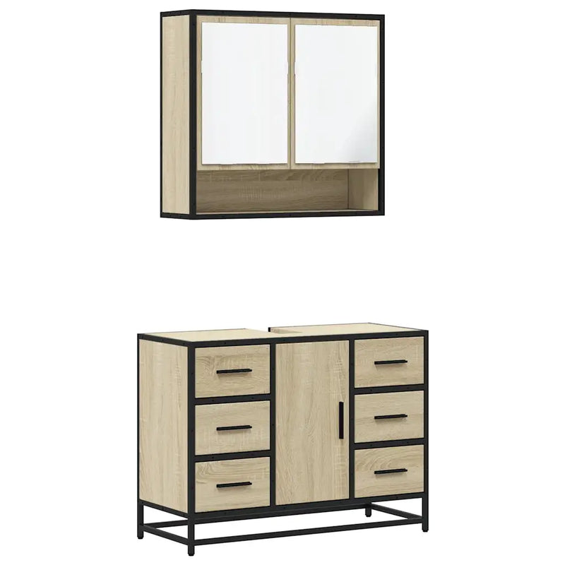 2 Piece Bathroom Furniture Set Sonoma Oak Engineered Wood