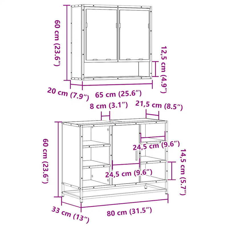 2 Piece Bathroom Furniture Set Sonoma Oak Engineered Wood