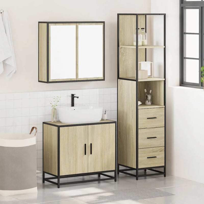 3 Piece Bathroom Furniture Set Sonoma Oak Engineered Wood