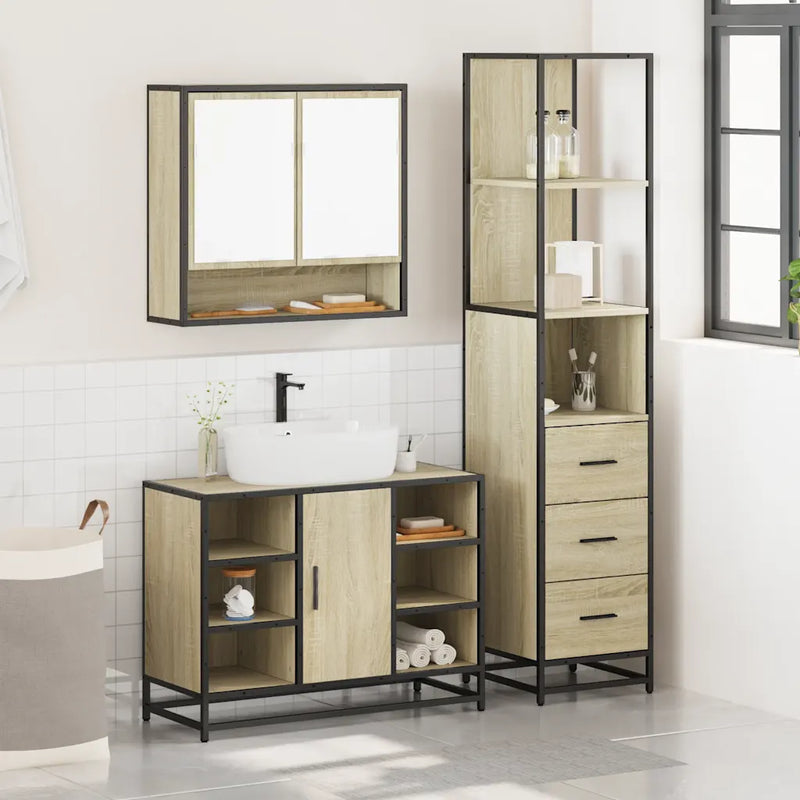 3�� Piece Bathroom Furniture Set�� Sonoma Oak Engineered Wood