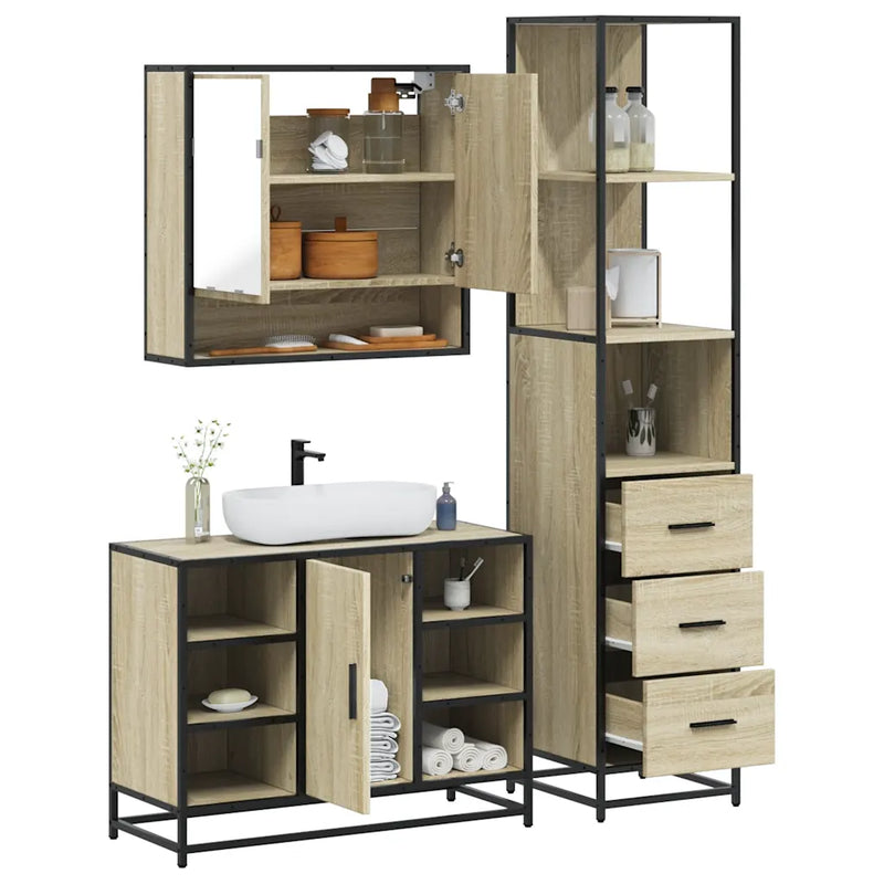 3�� Piece Bathroom Furniture Set�� Sonoma Oak Engineered Wood